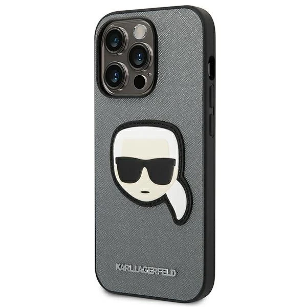 Etui Karl Lagerfeld KLHCP14XSAPKHG für iPhone 14 Pro Max 6,7' Hardcase Saffiano Karl`s Head Patch srebrny/silver